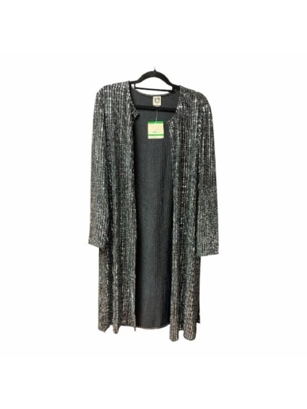 ANNE KLEIN Elegant Black & Silver Sequin Long Duster/Jacket - Picture 2 of 8